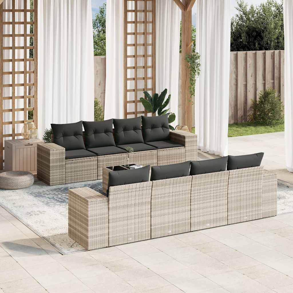sofasæt til haven 9 dele med hynder polyrattan lysegrå