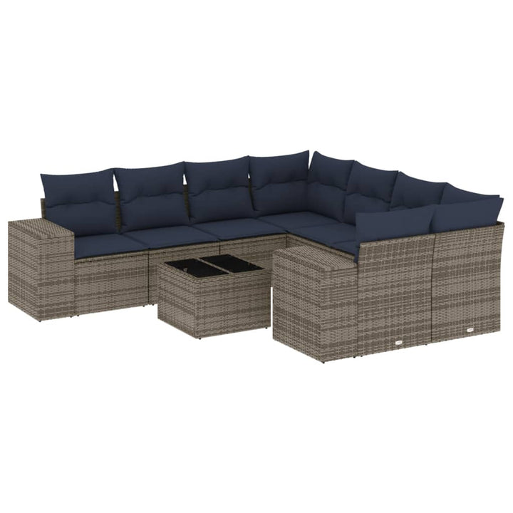 havesofasæt med 9 dele og hynder grå polyrattan
