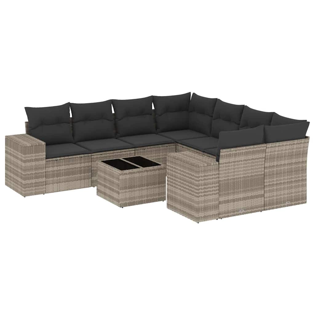 sofasæt til haven 9 dele med hynder polyrattan lysegrå