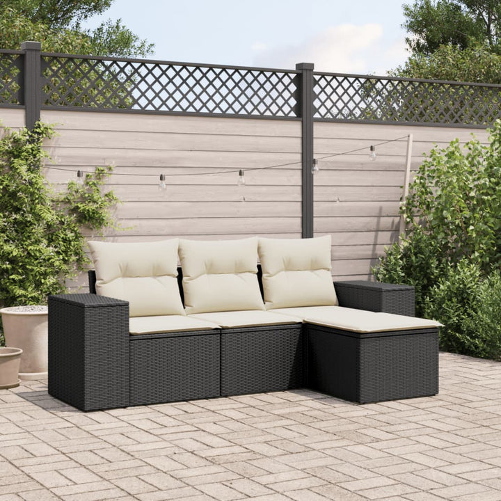 sofasæt til haven 4 dele med hynder polyrattan sort