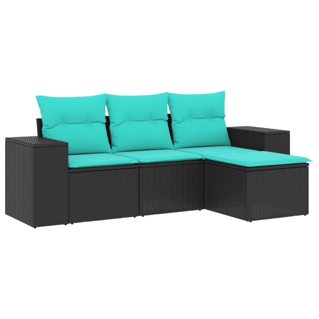 havesofasæt med 4 dele og hynder sort polyrattan