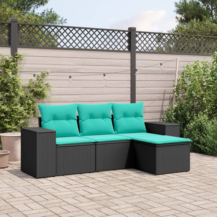 havesofasæt med 4 dele og hynder sort polyrattan
