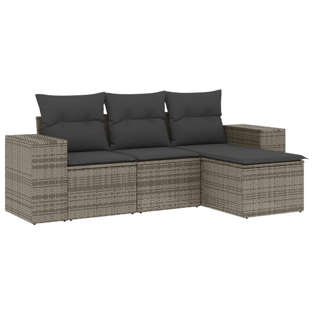sofasæt til haven 4 dele med hynder polyrattan grå
