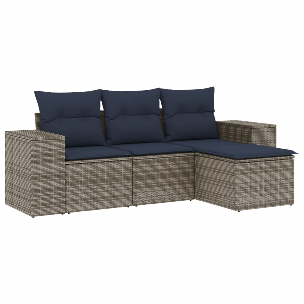 havesofasæt med 4 dele og hynder grå polyrattan