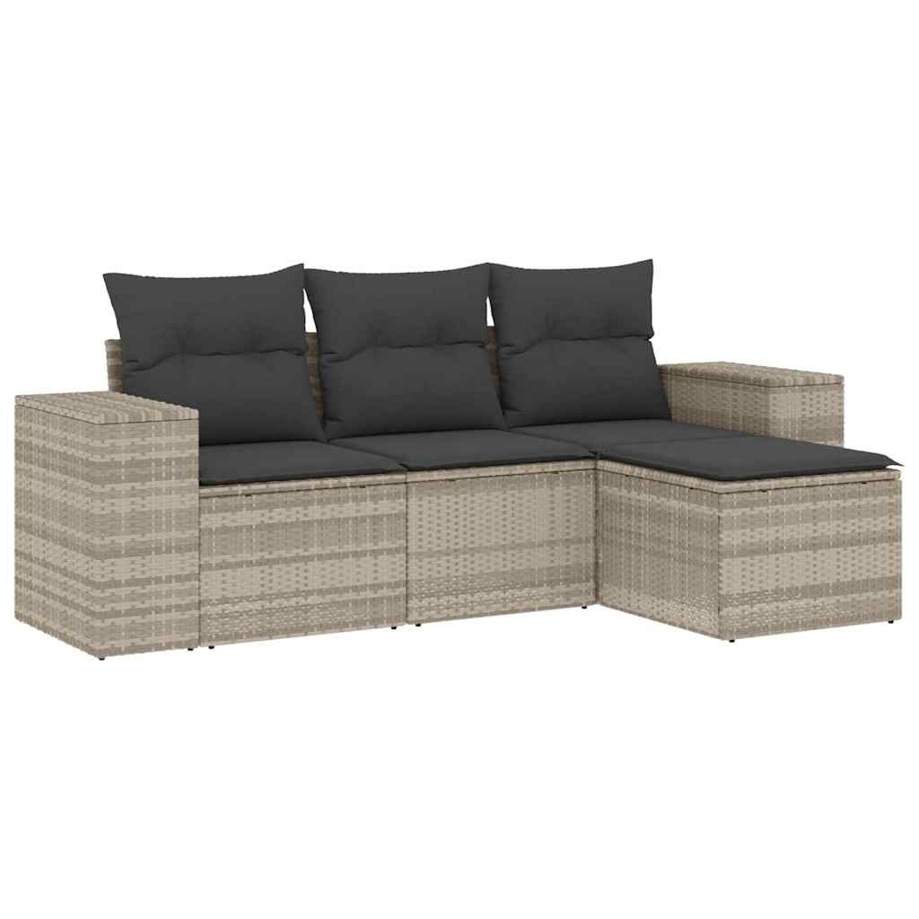 sofasæt til haven 4 dele med hynder polyrattan lysegrå