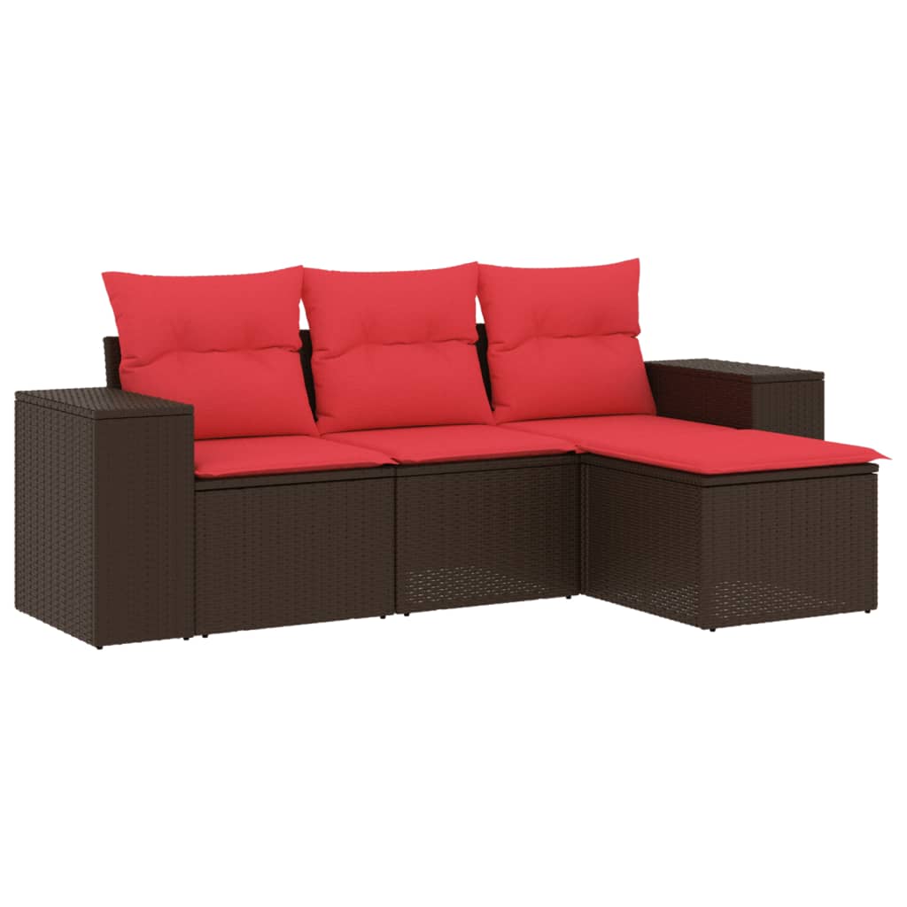 havesofasæt med 4 dele og hynder brun polyrattan