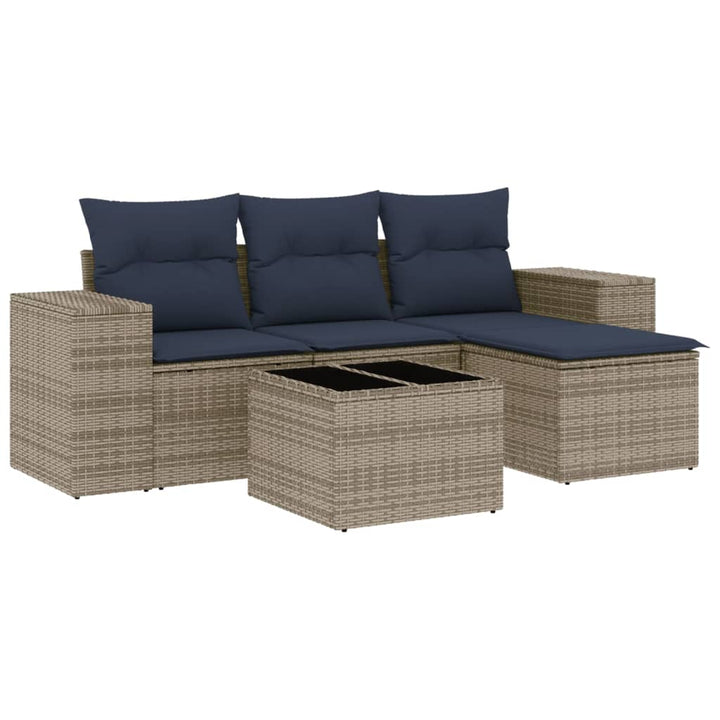 havesofasæt med 5 dele og hynder grå polyrattan