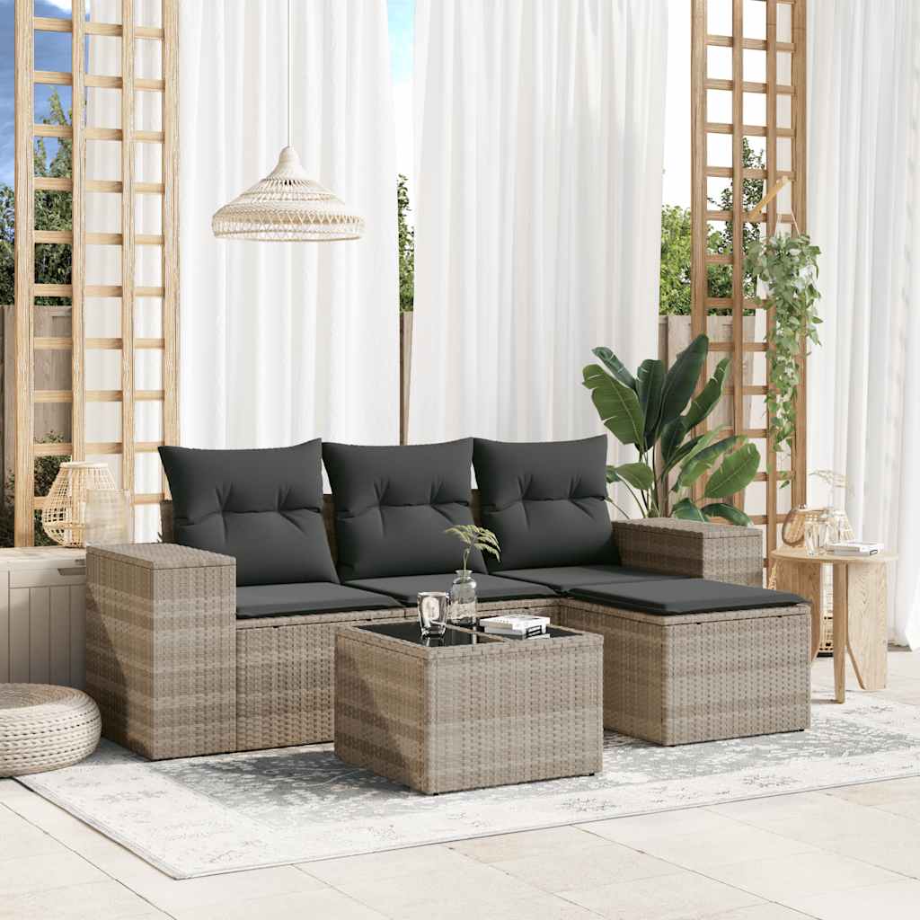 sofasæt 5 dele med hynder polyrattan lysegrå