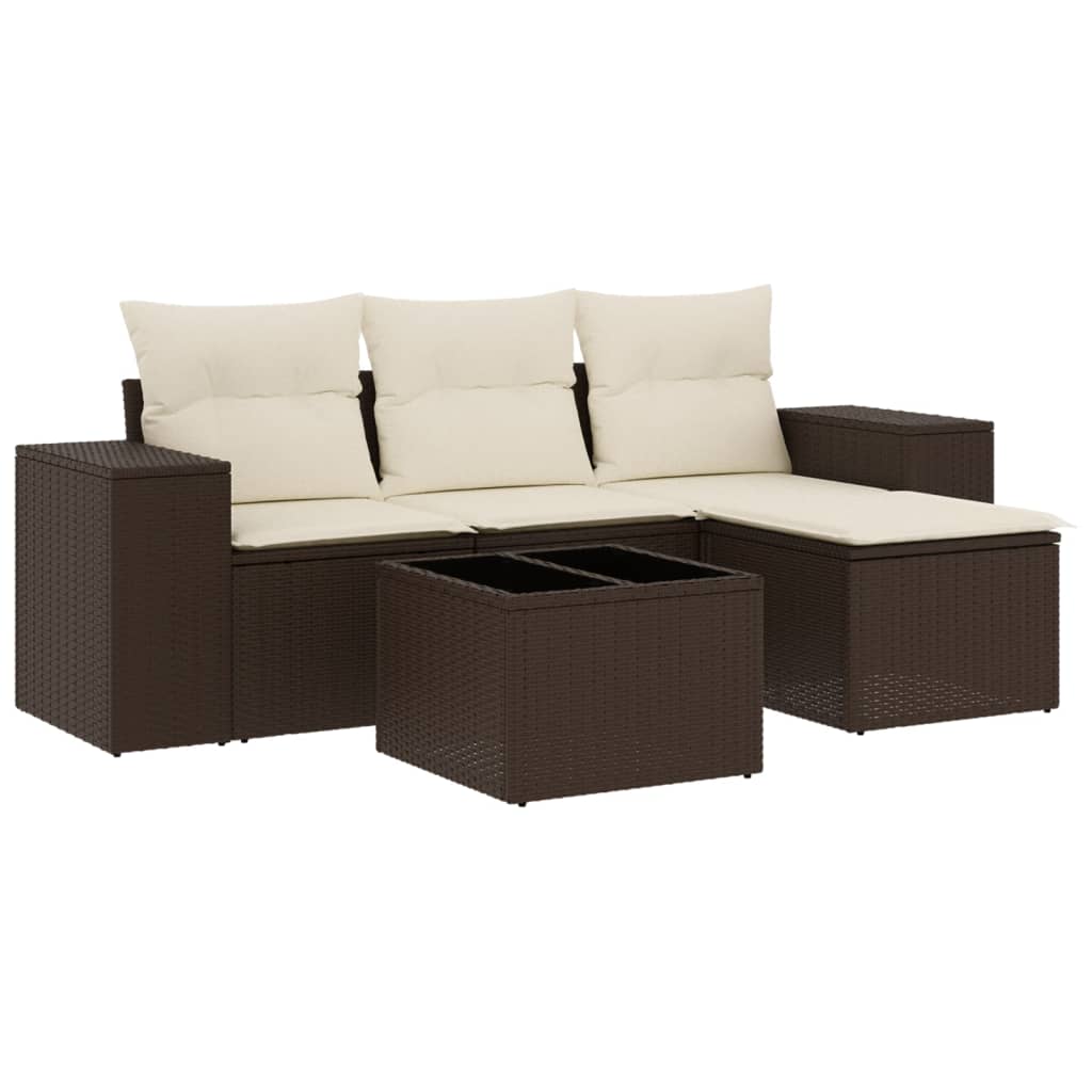 sofasæt til haven 5 dele med hynder polyrattan brun