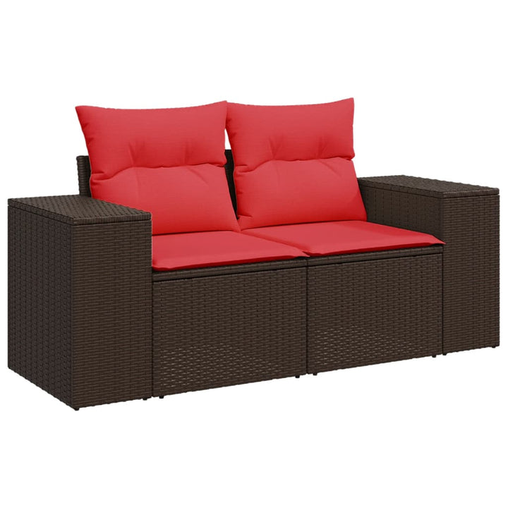 havesofasæt med 5 dele og hynder brun polyrattan