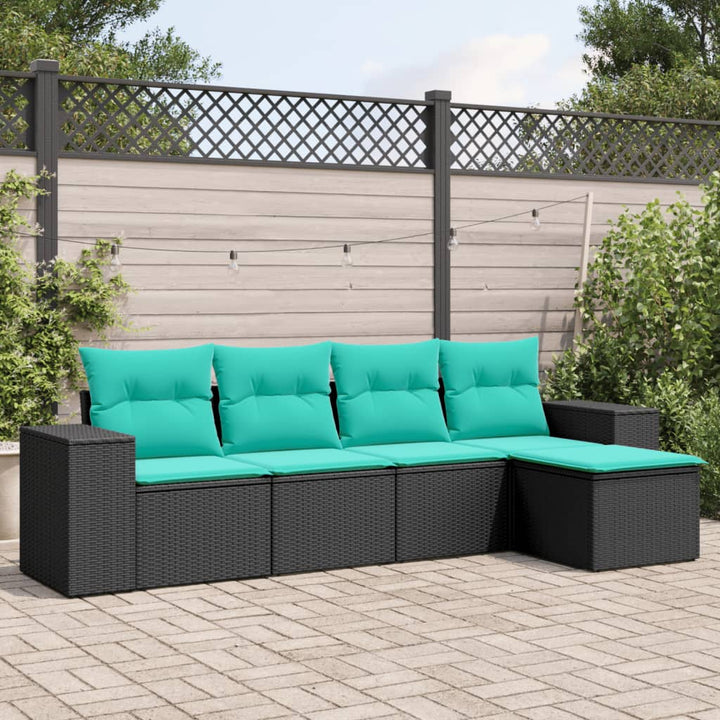 havesofasæt med 5 dele og hynder sort polyrattan