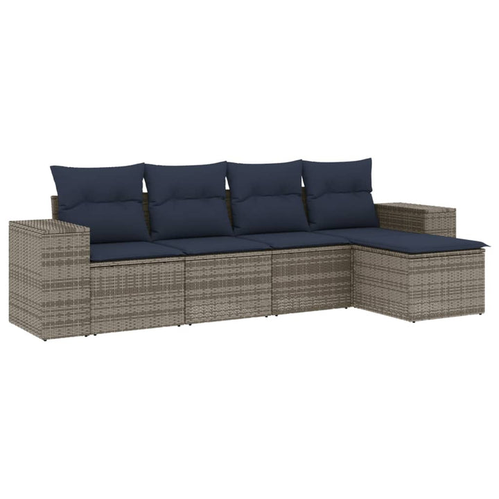 havesofasæt med 5 dele og hynder grå polyrattan