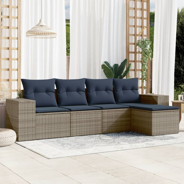 havesofasæt med 5 dele og hynder grå polyrattan