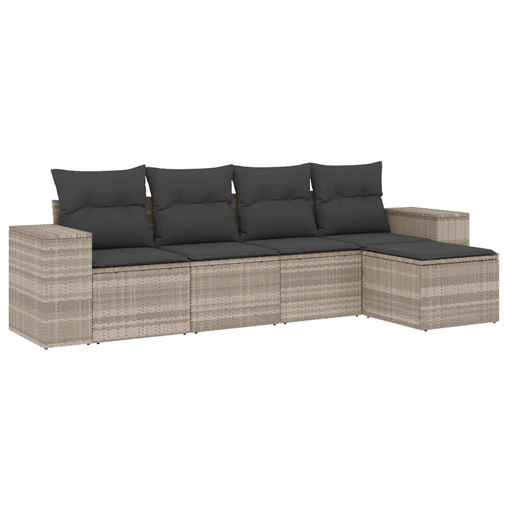 sofasæt 5 dele med hynder polyrattan lysegrå