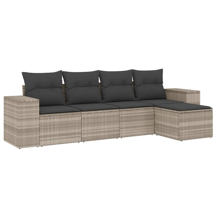 sofasæt 5 dele med hynder polyrattan lysegrå