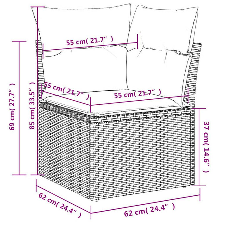 havesofasæt med 5 dele og hynder brun polyrattan