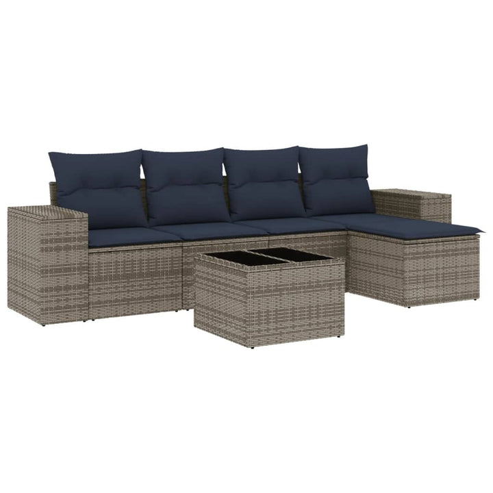 havesofasæt med 6 dele og hynder grå polyrattan