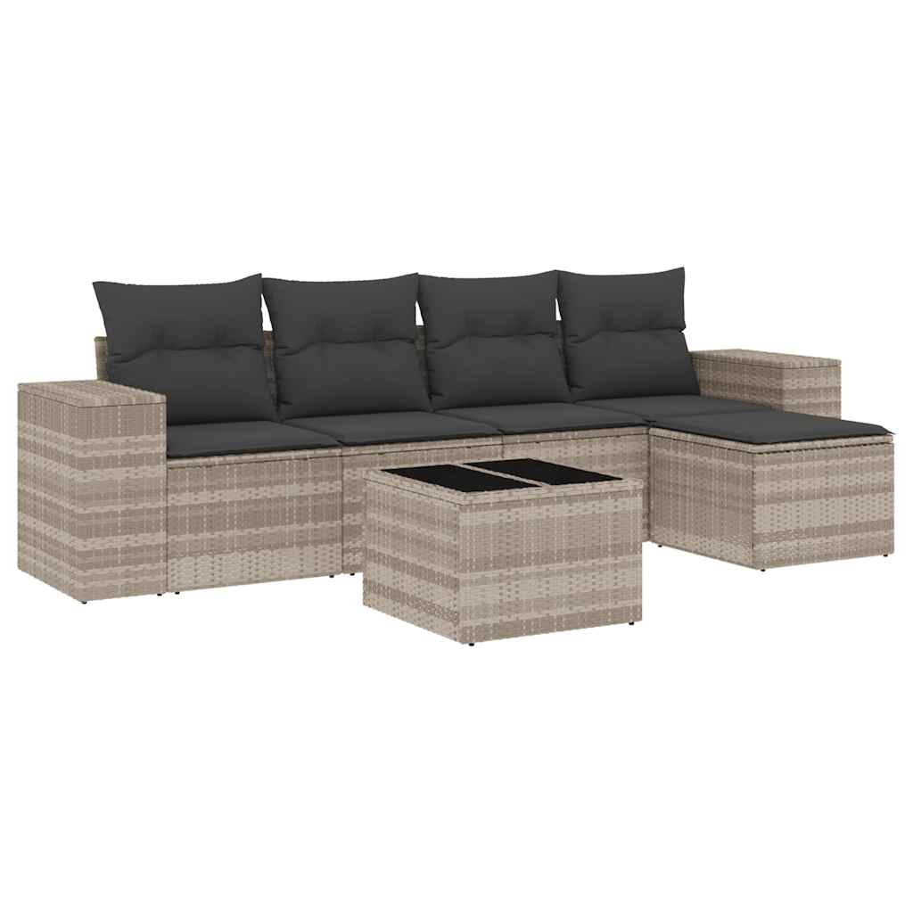 sofasæt til haven 6 dele med hynder polyrattan lysegrå