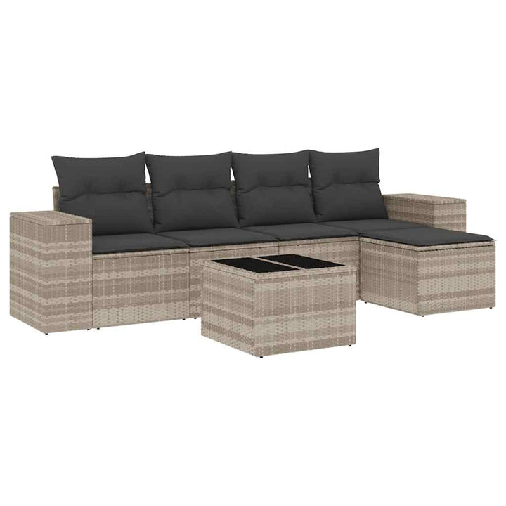 sofasæt til haven 6 dele med hynder polyrattan lysegrå