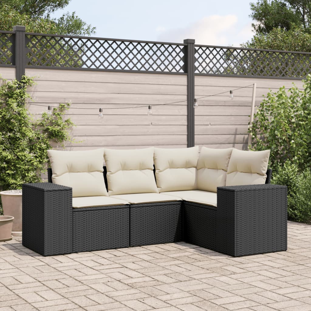 sofasæt til haven 4 dele med hynder polyrattan sort