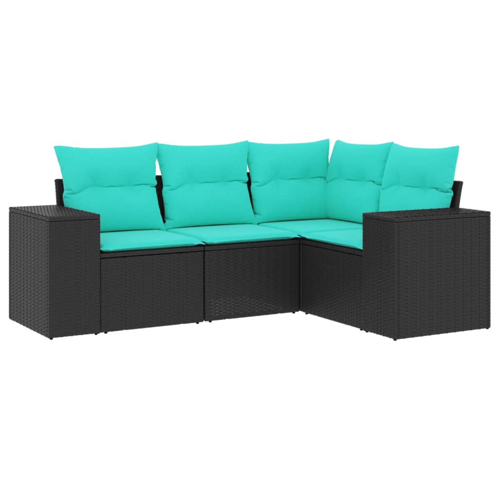 havesofasæt med 4 dele og hynder sort polyrattan