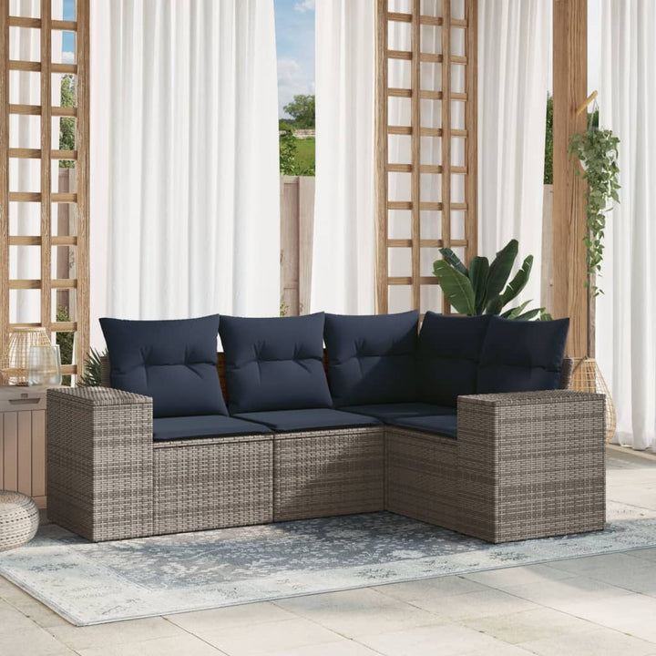 havesofasæt med 4 dele og hynder grå polyrattan