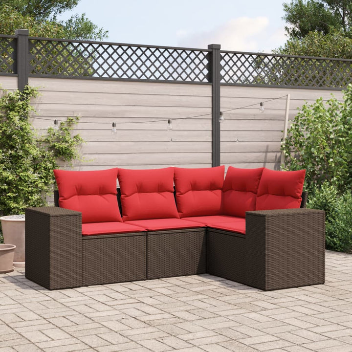 havesofasæt med 4 dele og hynder brun polyrattan