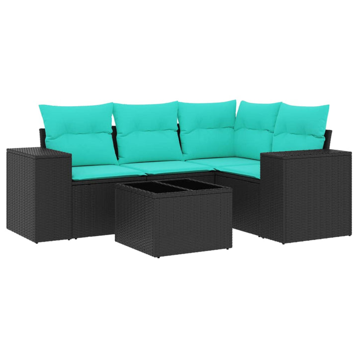 havesofasæt med 5 dele og hynder sort polyrattan