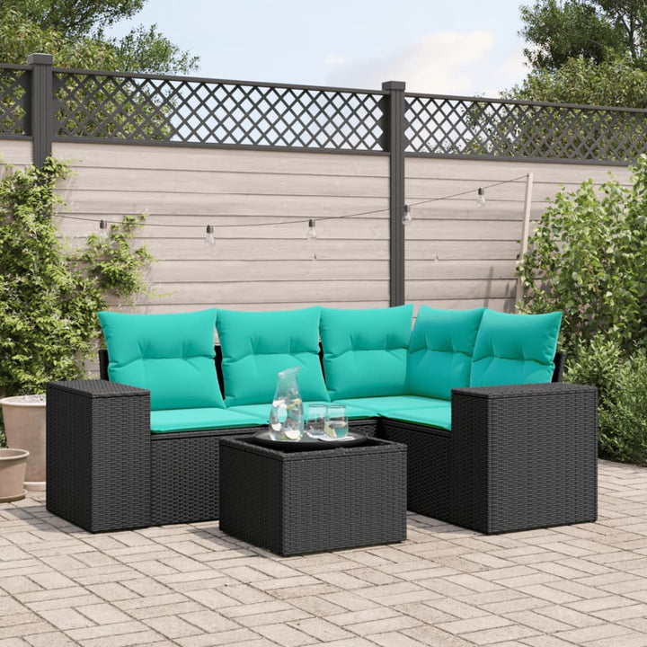 havesofasæt med 5 dele og hynder sort polyrattan