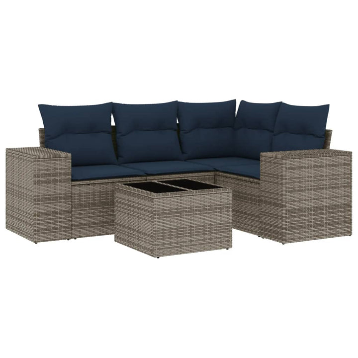 havesofasæt med 5 dele og hynder grå polyrattan