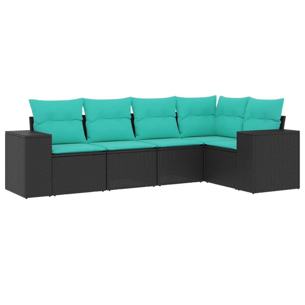 havesofasæt med 5 dele og hynder sort polyrattan