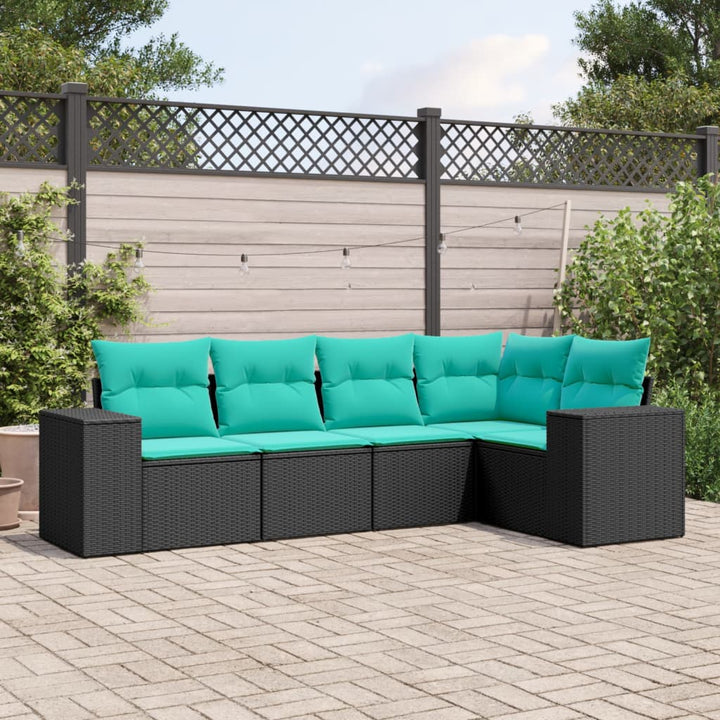 havesofasæt med 5 dele og hynder sort polyrattan