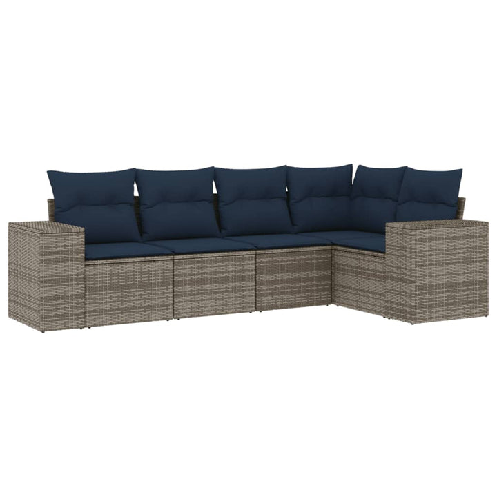 havesofasæt med 5 dele og hynder grå polyrattan