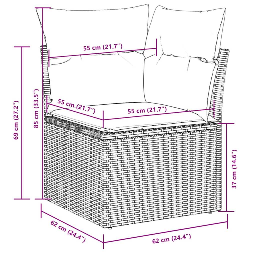 sofasæt 5 dele med hynder polyrattan lysegrå