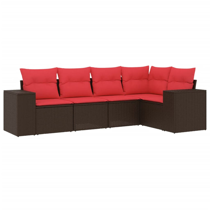havesofasæt med 5 dele og hynder brun polyrattan