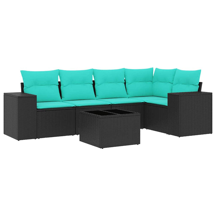 havesofasæt med 6 hynder sort polyrattan