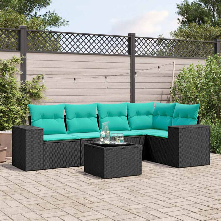 havesofasæt med 6 hynder sort polyrattan