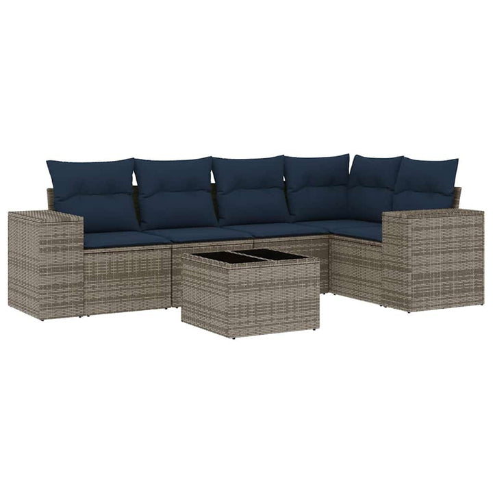 havesofasæt med 6 dele og hynder grå polyrattan