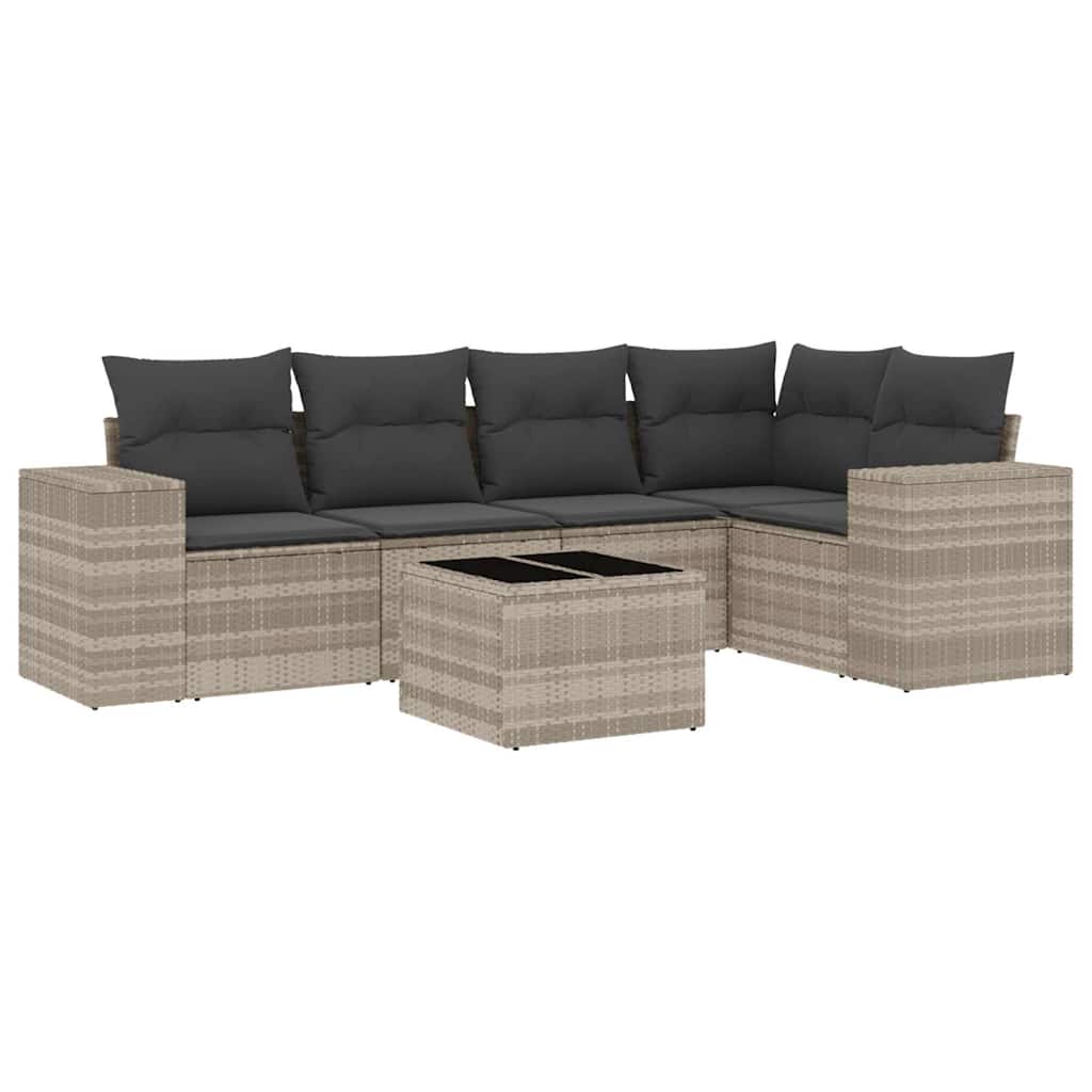 sofasæt til haven 6 dele med hynder polyrattan lysegrå