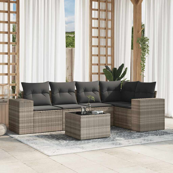 sofasæt til haven 6 dele med hynder polyrattan lysegrå