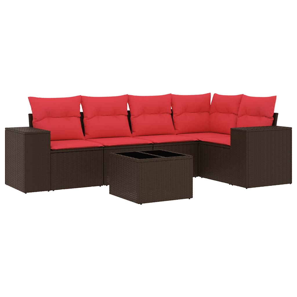 havesofasæt med 6 hynder brun polyrattan
