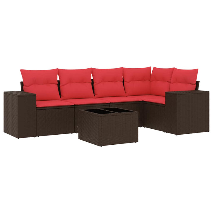havesofasæt med 6 hynder brun polyrattan