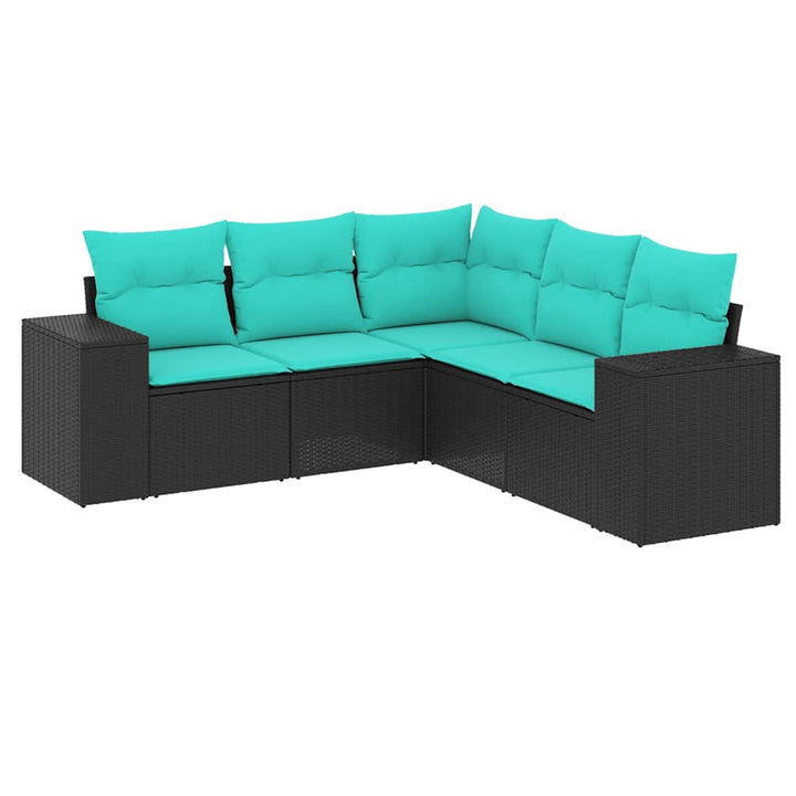 havesofasæt med 5 dele og hynder sort polyrattan