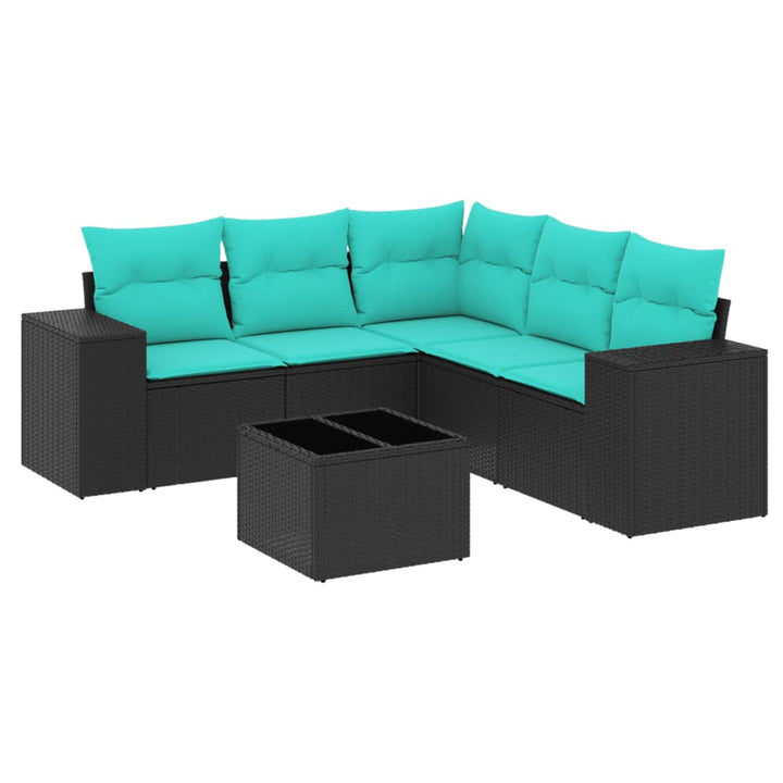 havesofasæt med 6 hynder sort polyrattan