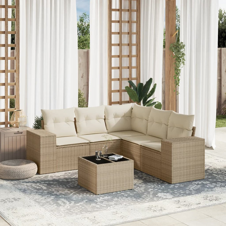 sofasæt til haven 6 dele med hynder polyrattan beige