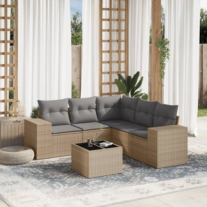 sofasæt til haven 6 dele med hynder polyrattan beige