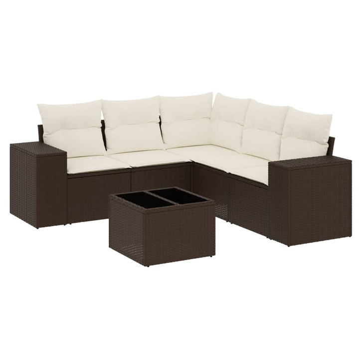 sofasæt til haven 6 dele med hynder polyrattan brun