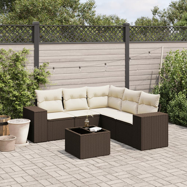 sofasæt til haven 6 dele med hynder polyrattan brun