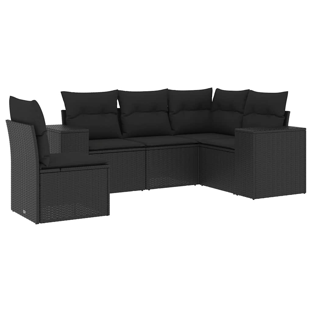 sofasæt til haven 5 dele med hynder polyrattan sort