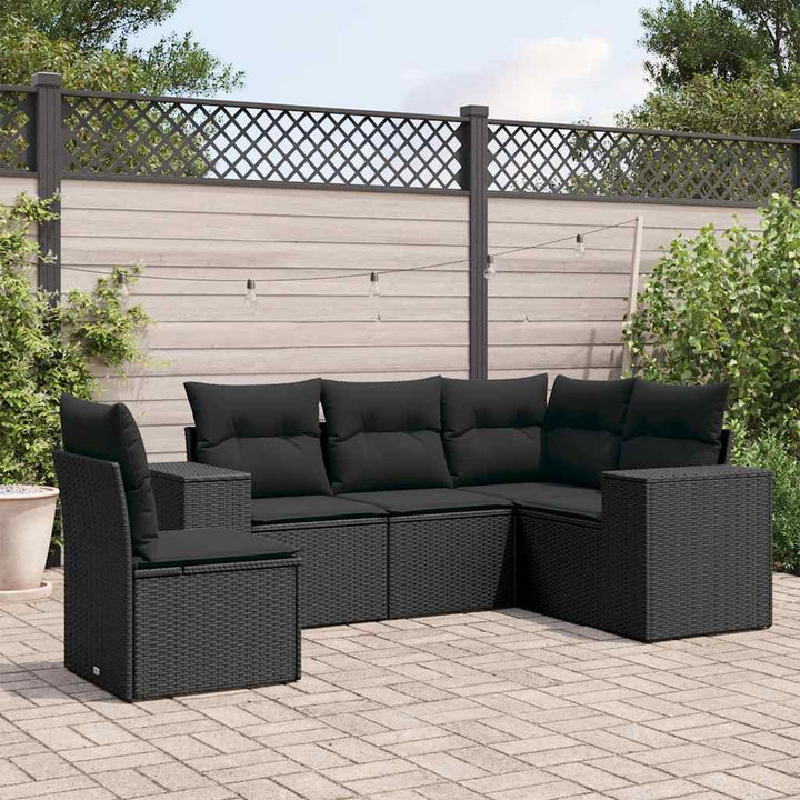 sofasæt til haven 5 dele med hynder polyrattan sort